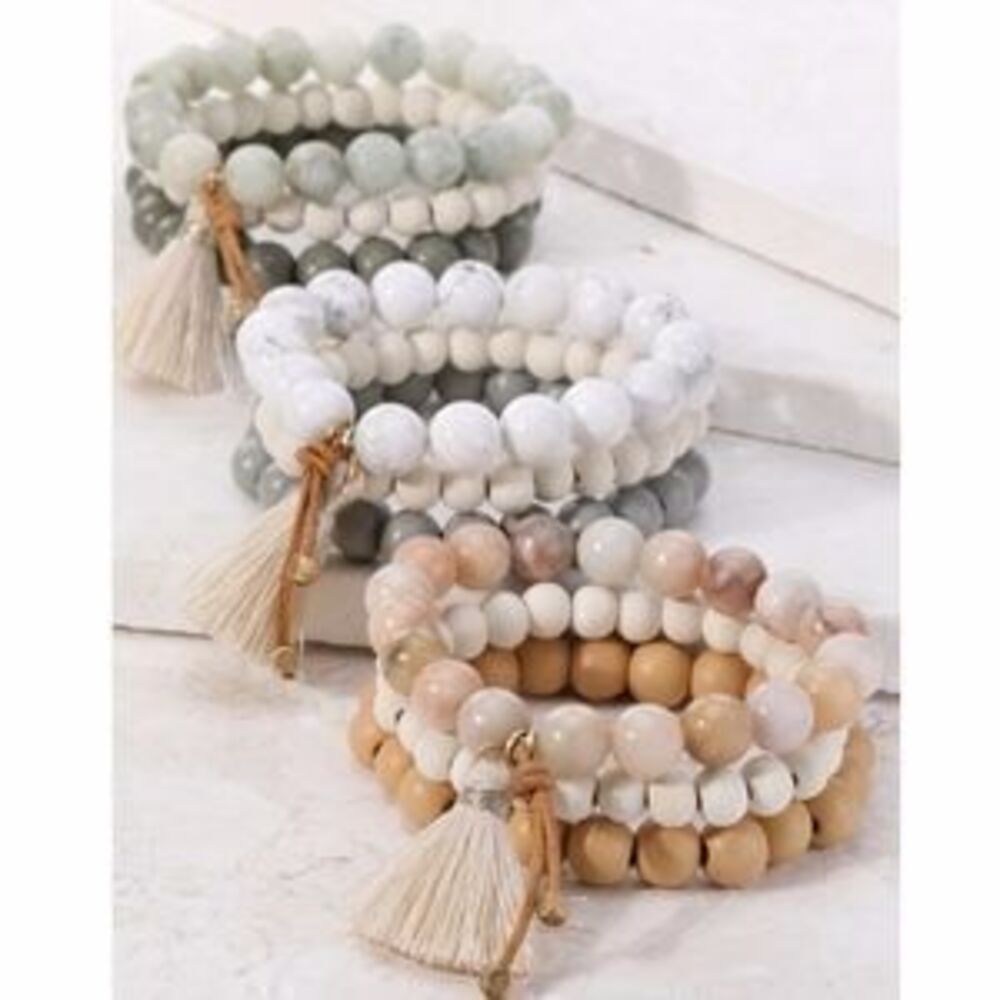 FUN WITH TASSELS Bead Bracelet Set - 3 colors